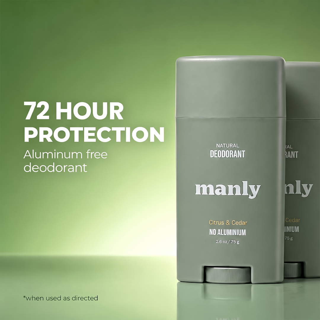 Manly Deodorant Stick, Natural, Aluminum-Free, 24hr Odor Control with Charcoal & Magnesium, Made For Teens - Citrus & Cedar (2.65oz 2 Pack)