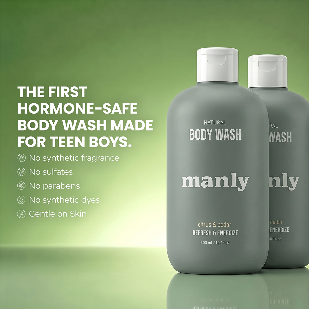 MANLY Natural Body Wash for Teen Boys — 72-Hour Odor Protection, Sensitive Skin Safe, Sulfate & Paraben Free, with Kakadu Plum & Coconut Oil - Citrus & Cedar (10.15oz, 2 Pack)